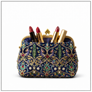 MC Imperial Blue Embroidered Cosmetic Clutch